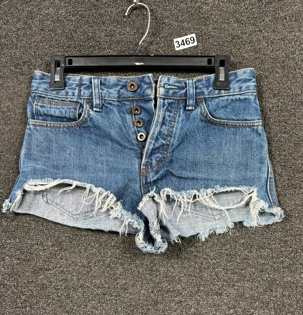 Free People Cut-Off Jean Shorts Womens Size W25 Blue Button Fly Mid Rise
